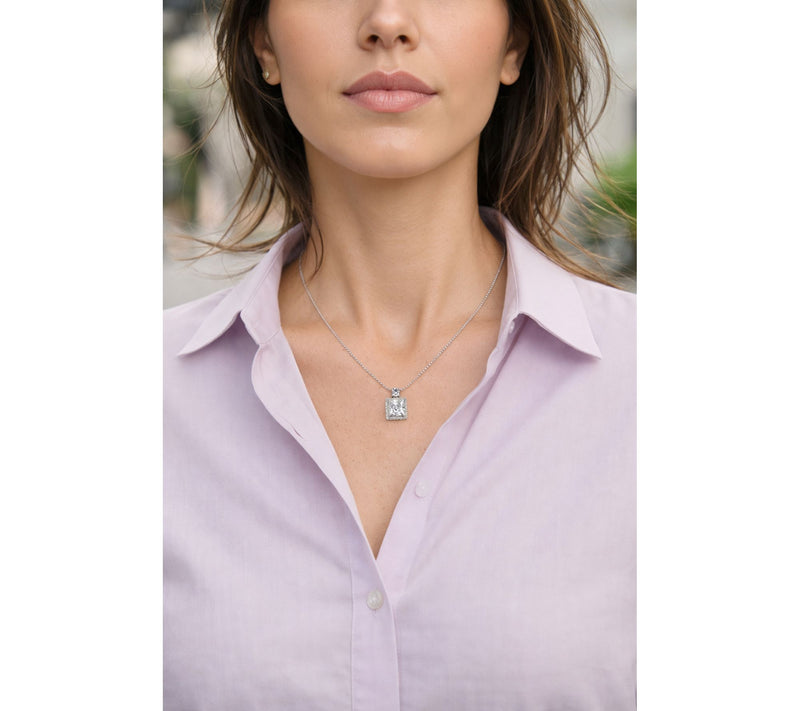 Diamonique x Kathy Levine Princess Cut Halo Necklace, Sterling — View 6
