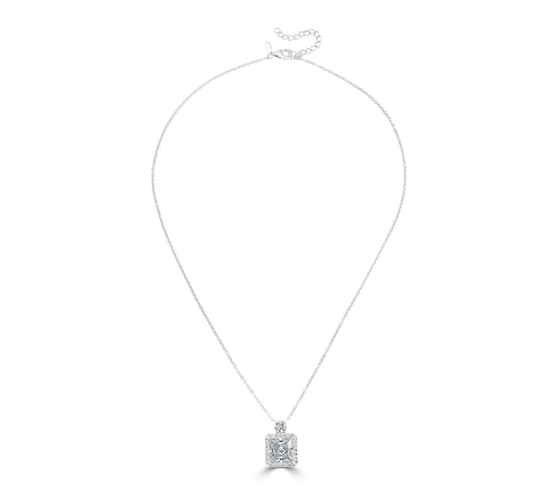 Diamonique x Kathy Levine Princess Cut Halo Necklace, Sterling — View 3