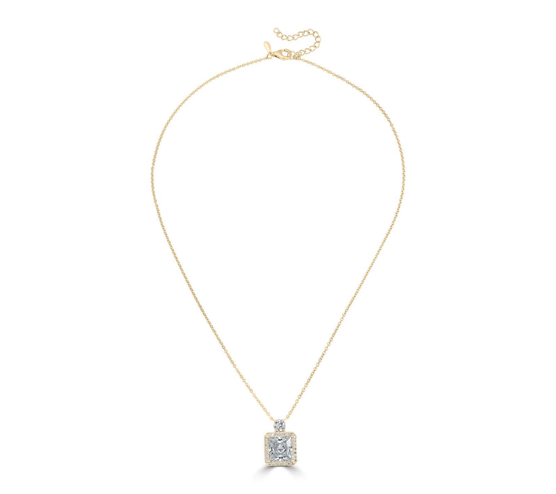 Diamonique x Kathy Levine Princess Cut Halo Necklace, Sterling — View 4
