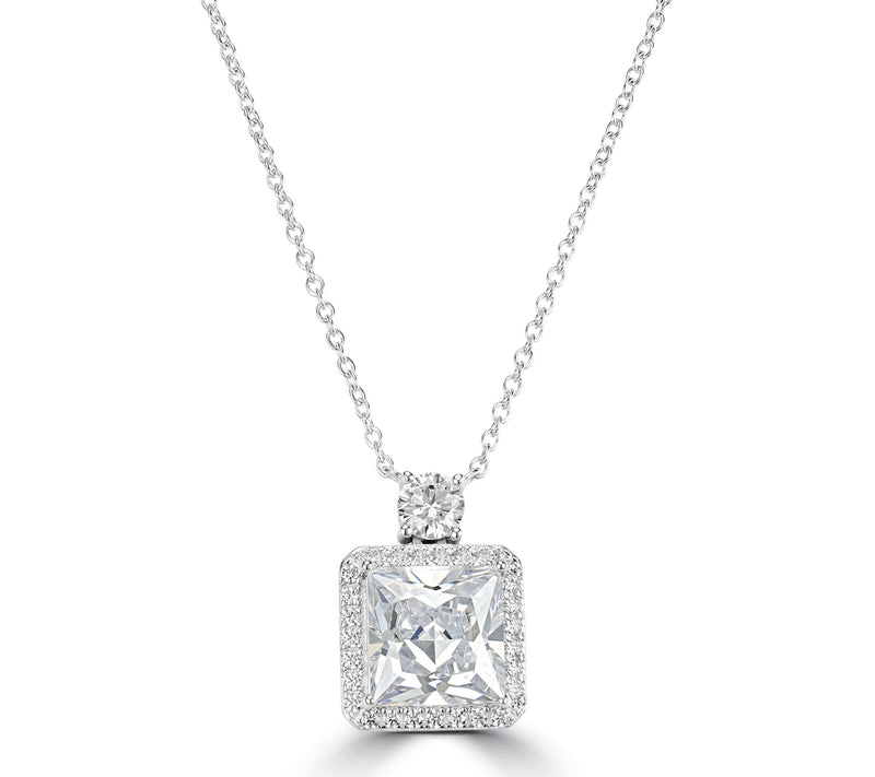 Diamonique x Kathy Levine Princess Cut Halo Necklace, Sterling — Main view