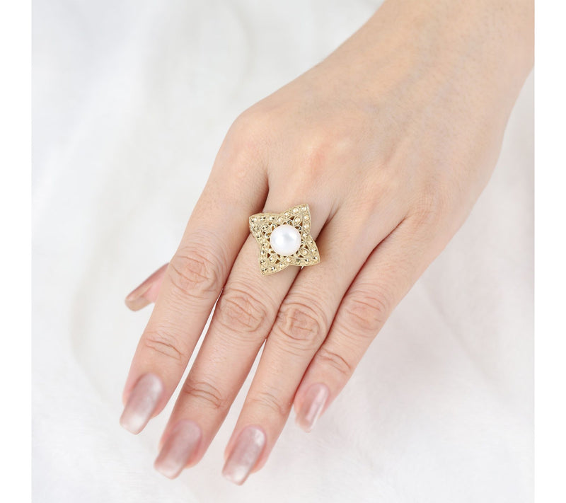 Dallas Prince 14K Clad Chrome Marcasite Cultured Pearl Ring — View 5