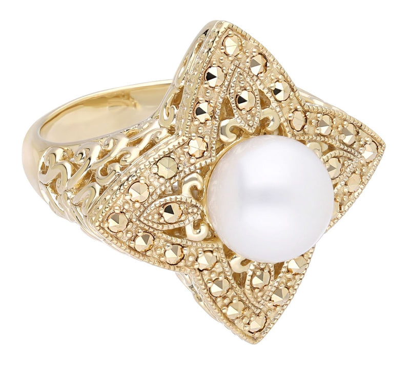 Dallas Prince 14K Clad Chrome Marcasite Cultured Pearl Ring — View 10