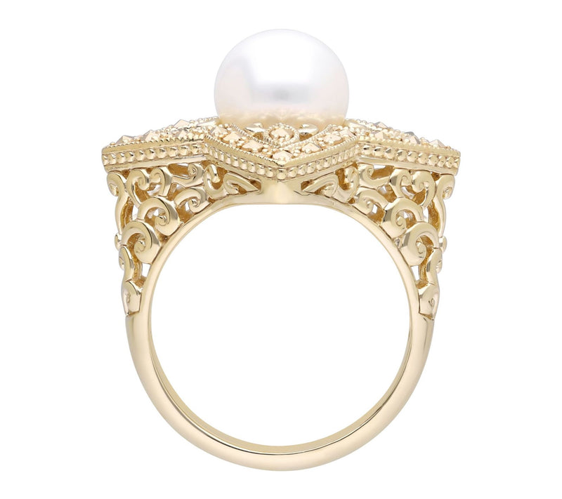 Dallas Prince 14K Clad Chrome Marcasite Cultured Pearl Ring — View 2