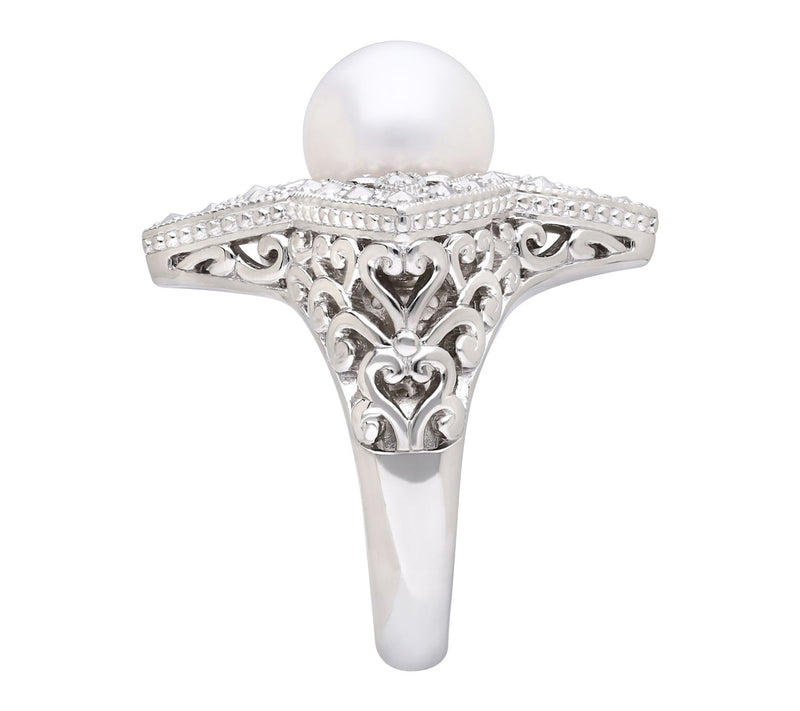 Dallas Prince Sterling Chrome Marcasite Cultured Pearl Ring — View 3