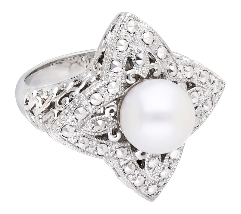 Dallas Prince Sterling Chrome Marcasite Cultured Pearl Ring — Main view