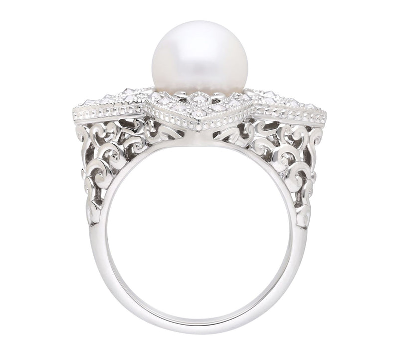 Dallas Prince Sterling Chrome Marcasite Cultured Pearl Ring — View 2