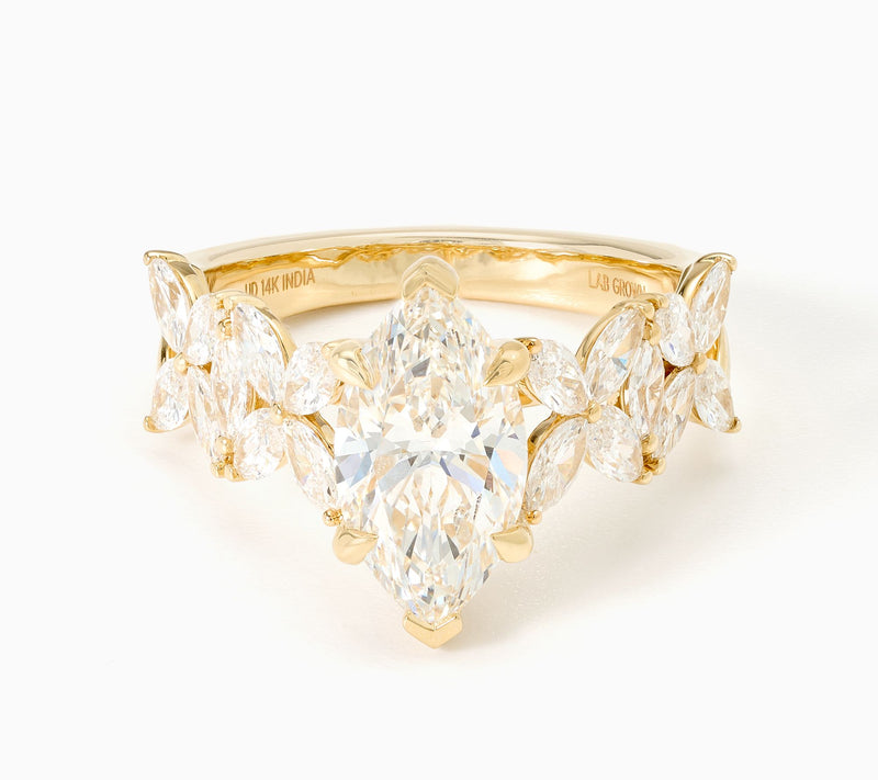 Fire Light Lab Grown Diamonds 3.25 cttw Mixed Marquise Ring, 14k Gold — View 5