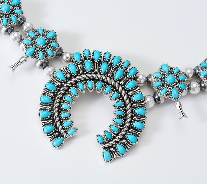 American West Sterling Silver Turquoise Squash Blossom Necklace — View 2