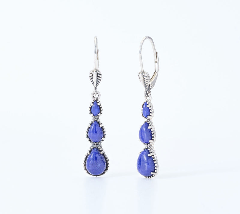 American West Sterling Silver Three Pear Gemstone Earrings — View 13