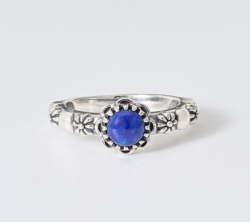 American West Sterling Silver Round Gemstone Concha Scallop Ring — View 2