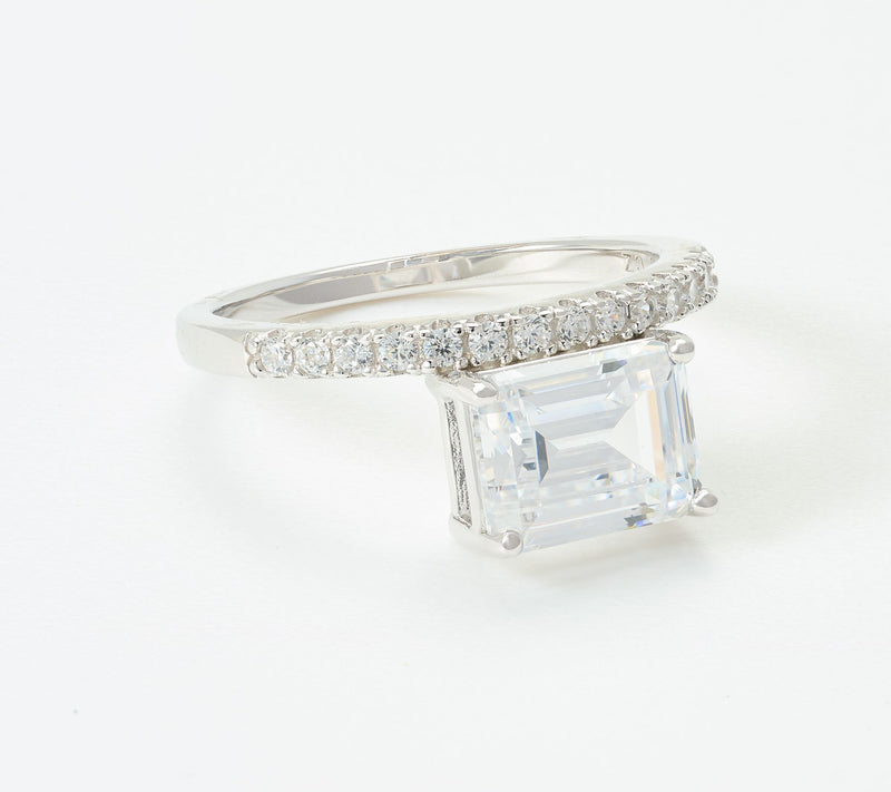 Diamonique x Jennifer Miller Emerald Solitaire Ring, Sterling Silver — View 7