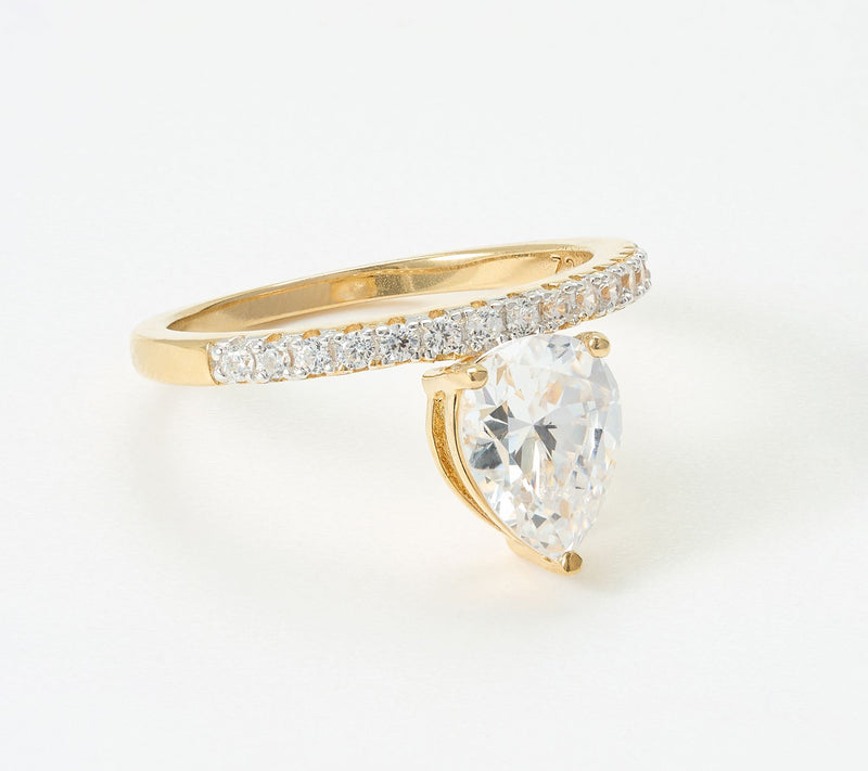 Diamonique x Jennifer Miller Pear Solitaire Ring, Sterling Silver — Main view