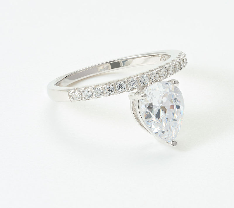 Diamonique x Jennifer Miller Pear Solitaire Ring, Sterling Silver — View 7