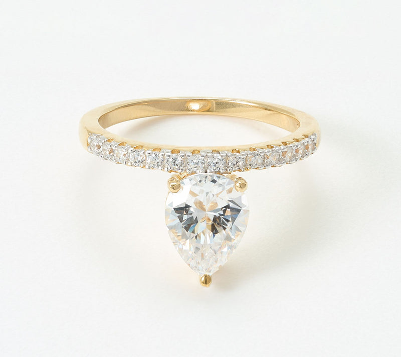 Diamonique x Jennifer Miller Pear Solitaire Ring, Sterling Silver — View 2