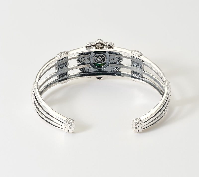 American West Sterling Silver Oval Gemstone Scallop Cuff — View 2