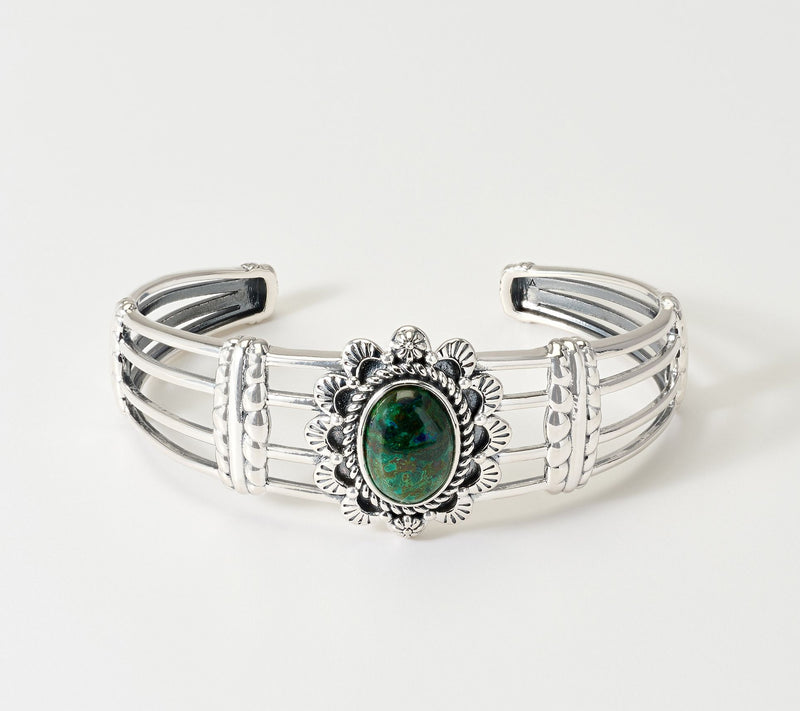 American West Sterling Silver Oval Gemstone Scallop Cuff — Main view