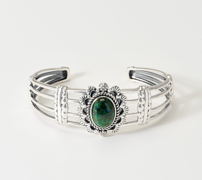 American West Sterling Silver Oval Gemstone Scallop Cuff — View 12