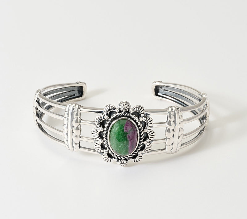 American West Sterling Silver Oval Gemstone Scallop Cuff — View 13