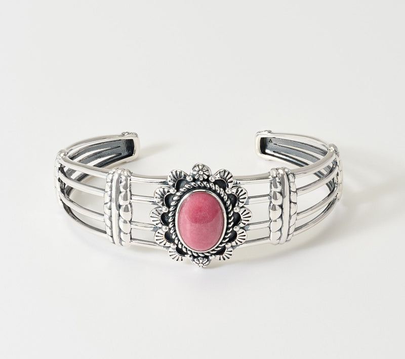 American West Sterling Silver Oval Gemstone Scallop Cuff — View 14
