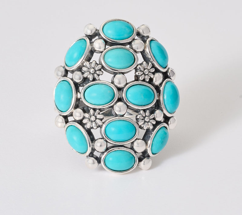American West Sterling Oval Kingman Turquoise Cluster Ring — View 2