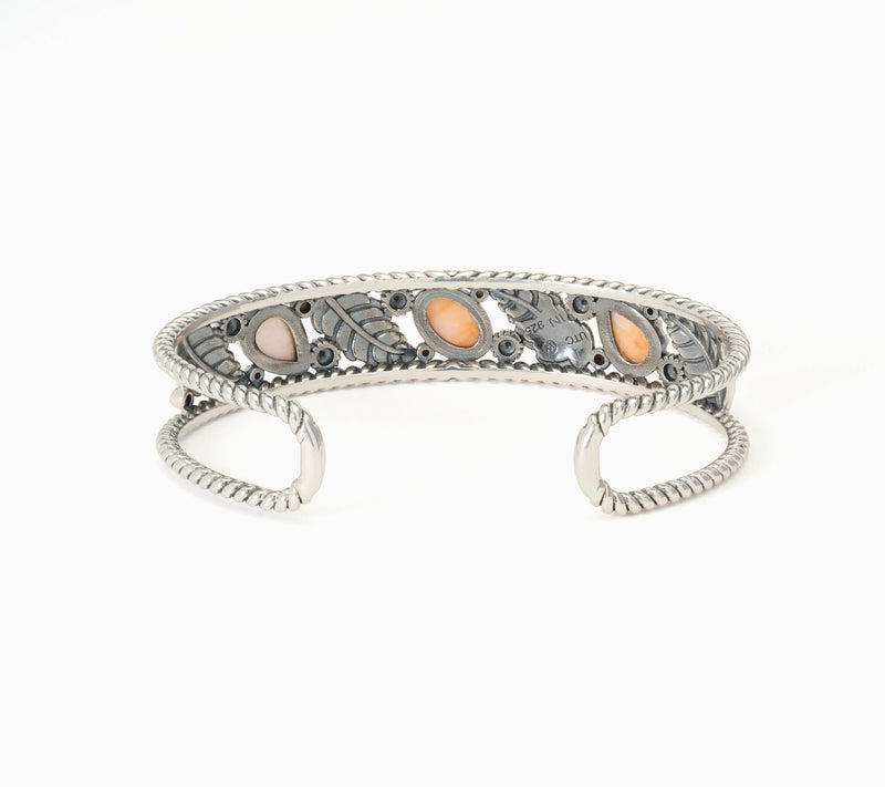 American West Sterling Silver Oval & Pear Gemstone Leaf Cuff — View 6