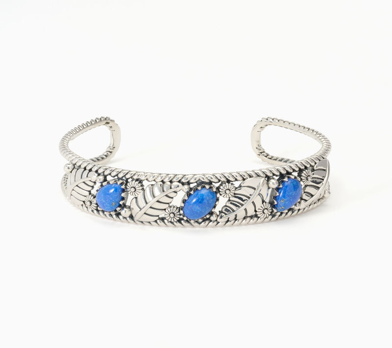 American West Sterling Silver Oval & Pear Gemstone Leaf Cuff — View 3