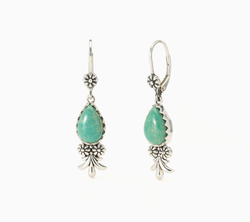 American West Sterling Silver Pear Gemstone Concha Earrings — View 3