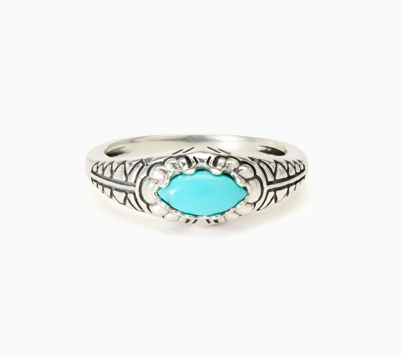 American West Sterling Silver Oval Gemstone Etched Ring — View 10