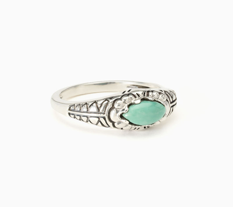 American West Sterling Silver Oval Gemstone Etched Ring — View 3