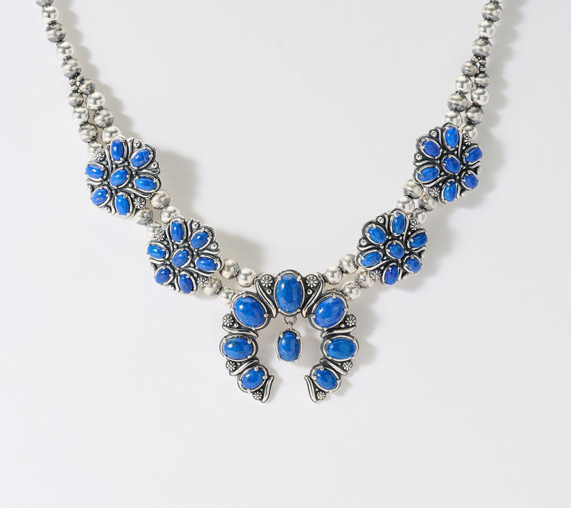 American West Sterling Silver Gemstone Squash Blossom Necklace — View 12