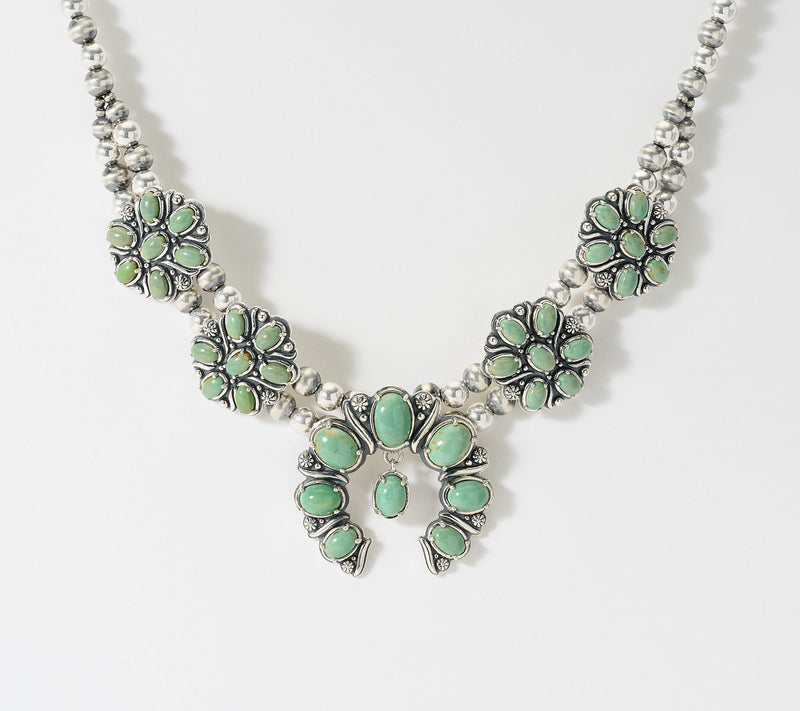 American West Sterling Silver Gemstone Squash Blossom Necklace — View 13