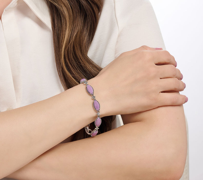 American West Sterling Silver Marquise Gemstone Link Bracelet — View 7