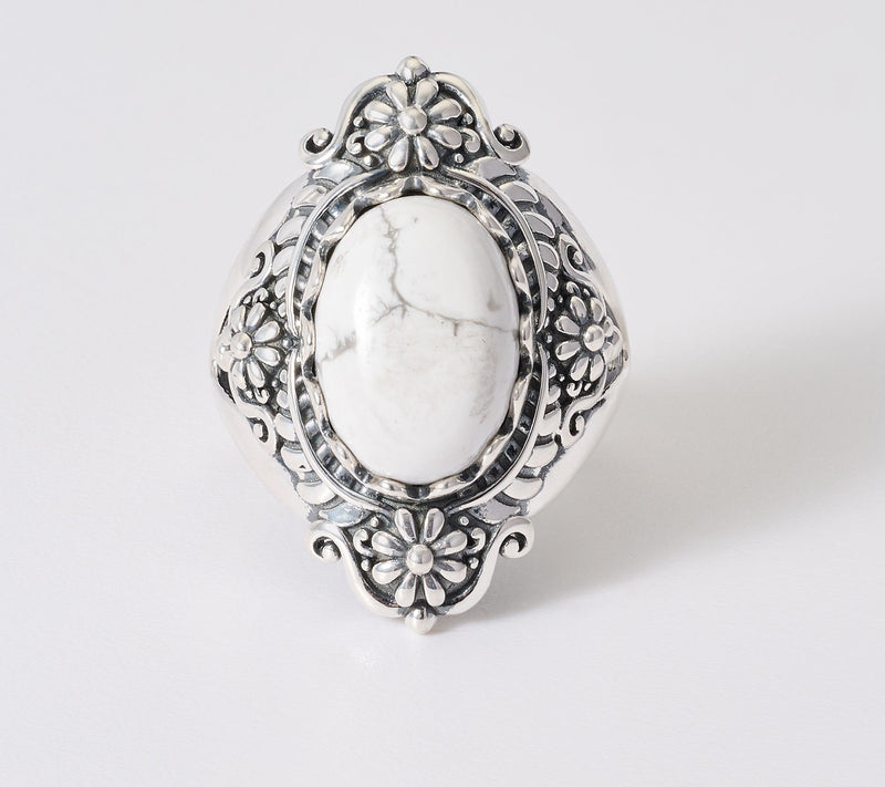 American West Sterling Silver Oval Gemstone Concha Ring — View 2