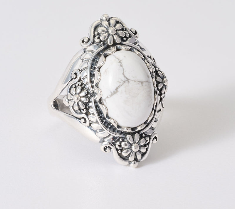 American West Sterling Silver Oval Gemstone Concha Ring — View 9