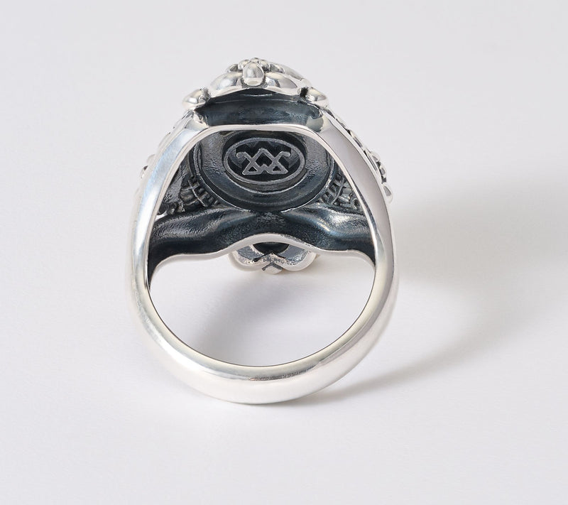 American West Sterling Silver Oval Gemstone Concha Ring — View 3