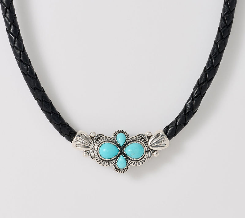 American West Sterling Silver Pear Gemstone Leather Necklace — Main view