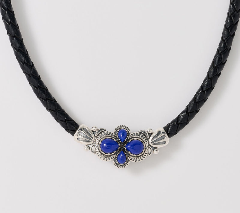 American West Sterling Silver Pear Gemstone Leather Necklace — View 9