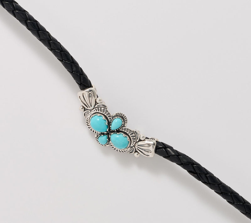 American West Sterling Silver Pear Gemstone Leather Necklace — View 2
