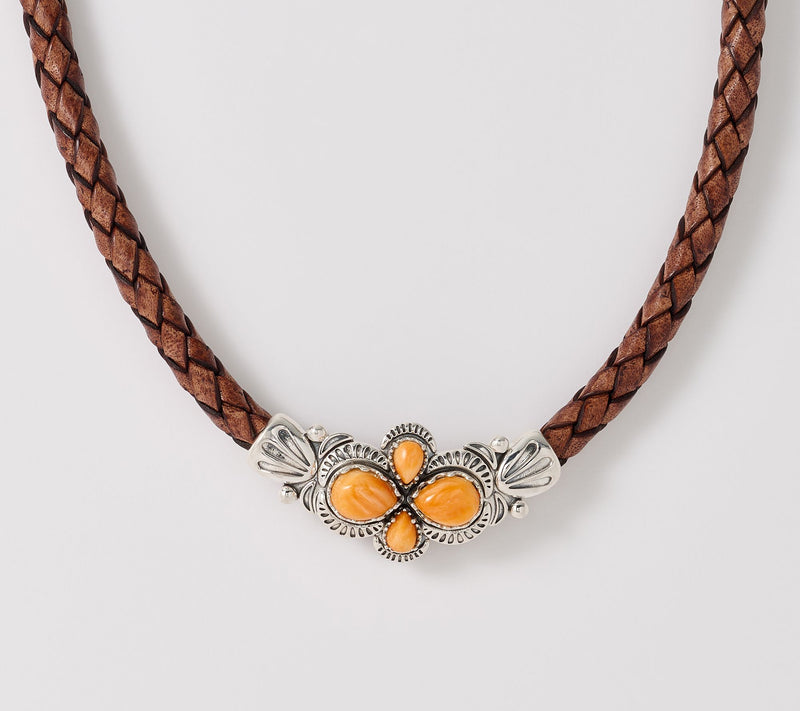 American West Sterling Silver Pear Gemstone Leather Necklace — View 10