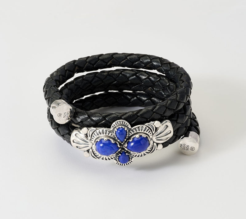 American West Sterling Silver Pear Gemstone Cluster Leather Coil Bracelet — View 13
