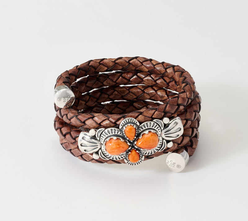 American West Sterling Silver Pear Gemstone Cluster Leather Coil Bracelet — View 14