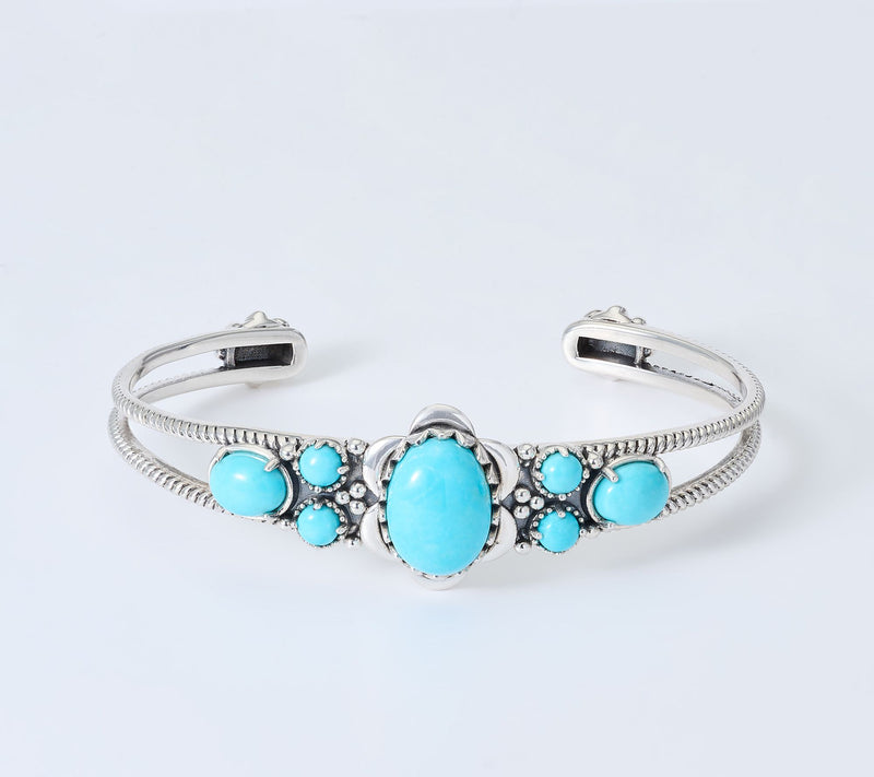 American West Sterling Silver Oval & Round Kingman Turquoise Cuff — Main view