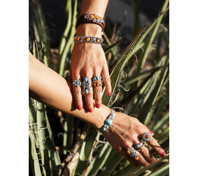 American West Sterling Silver Oval & Round Kingman Turquoise Cuff — View 4