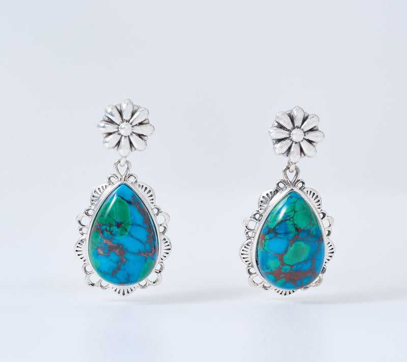 American West Sterling Silver Pear Gemstone Concha Drop Earrings — View 7
