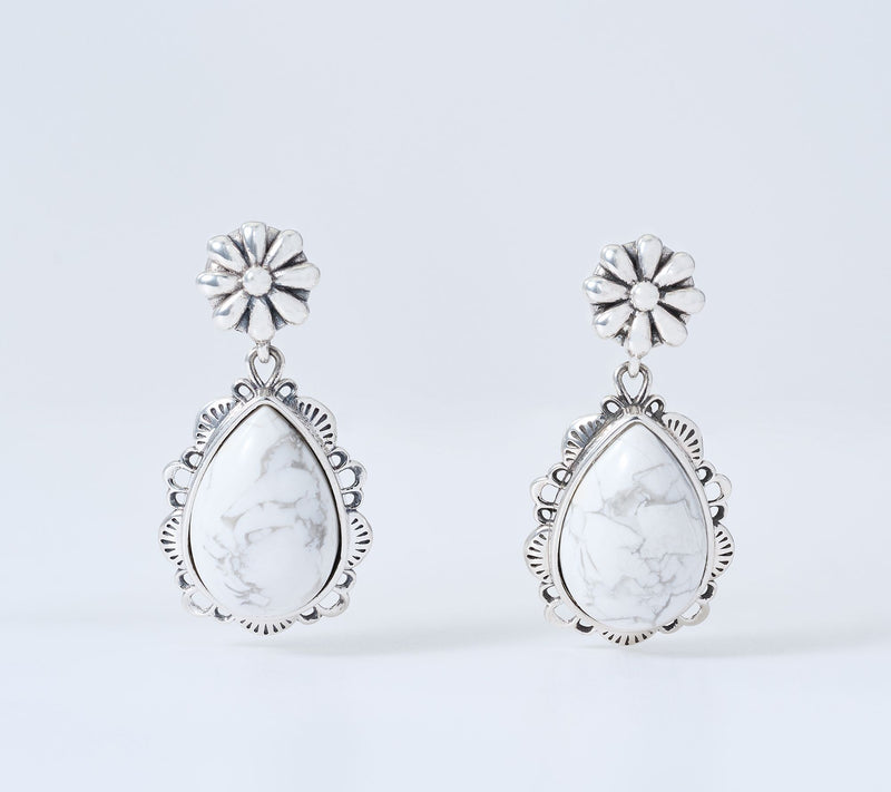 American West Sterling Silver Pear Gemstone Concha Drop Earrings — View 8