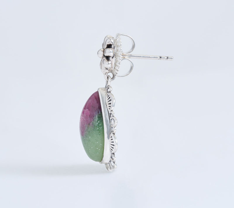American West Sterling Silver Pear Gemstone Concha Drop Earrings — View 2
