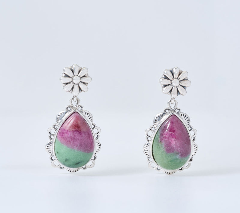 American West Sterling Silver Pear Gemstone Concha Drop Earrings — View 9