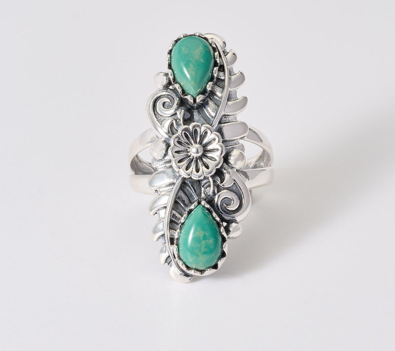 American West Sterling Silver Pear Gemstone & Leaf Ring — View 2