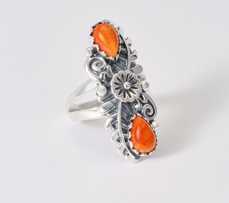 American West Sterling Silver Pear Gemstone & Leaf Ring — View 12