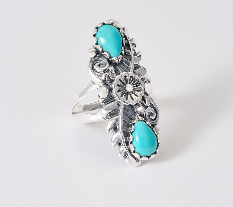 American West Sterling Silver Pear Gemstone & Leaf Ring — View 13